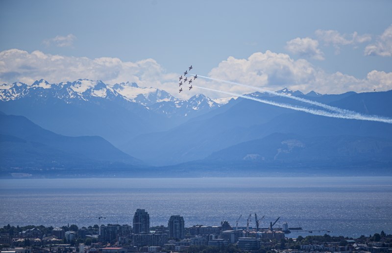 The Snowbirds fly over Greater Victoria on Monday. July 19, 2021