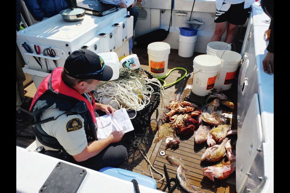 During the blitz July 9 and 10 between Gabriola Island and Race Rocks near Victoria, officers checked 76 vessels and 187 anglers and issued warnings and tickets for a variety of offences. DFO