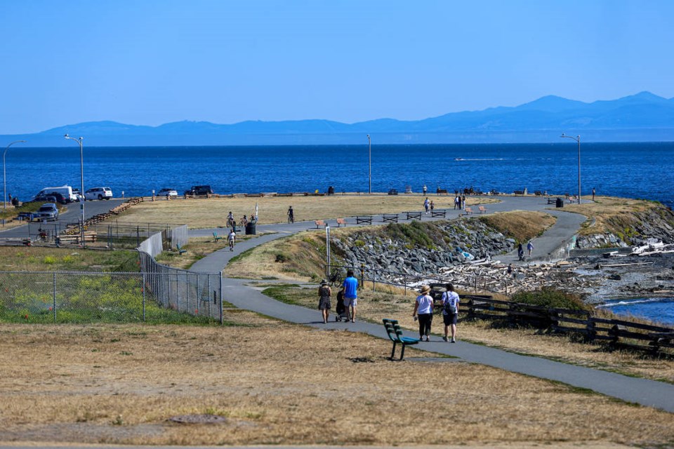 Clover Point in 2021, with picnic tables and benches placed in former parking spots. ADRIAN LAM, TIMES COLONIST