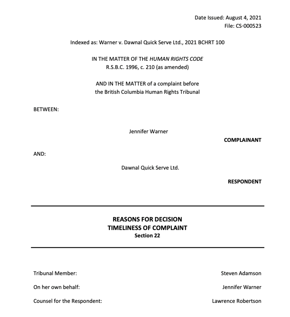 BC Human Rights Tribunal complaint