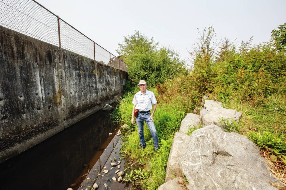 Gerald Harris next to Bowker Creek. The Friends of Bowker Creek Society has permission to plant about 30,000 chum salmon eggs in the creek next year. DARREN STONE, TIMES COLONIST
