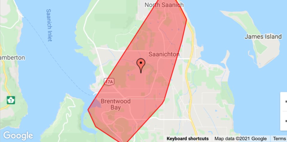 A power outage in Saanich on Sunday, Oct. 17, 2021. B.C. HYDRO