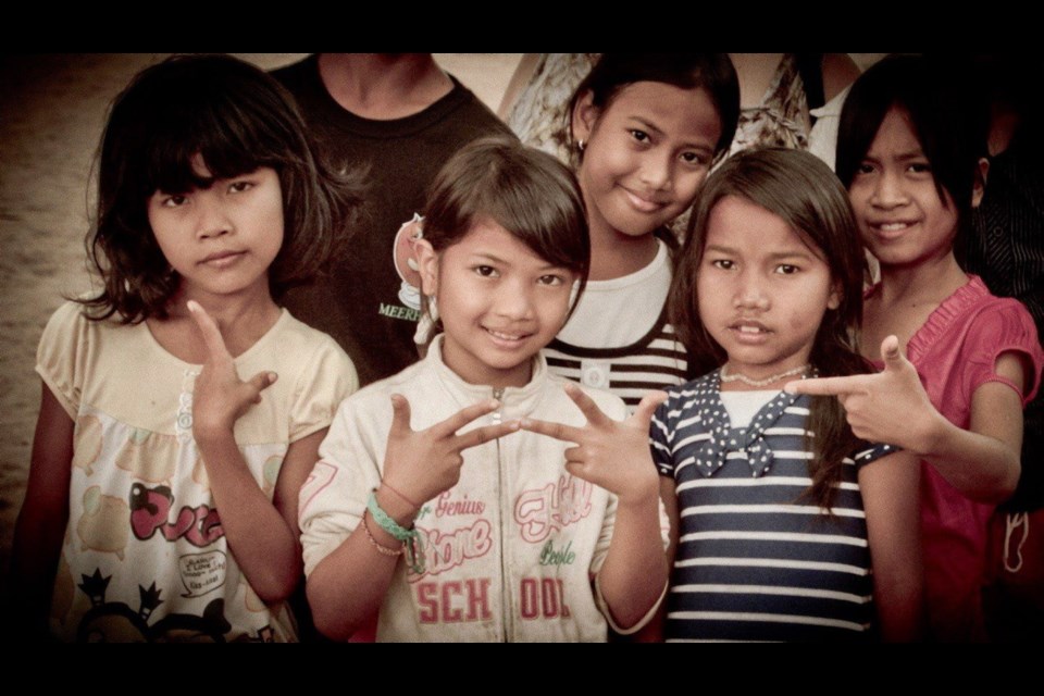 Children in the film Street Dreams. The girls were rescued before they could be taken by pimps from their Cambodian orphanage.