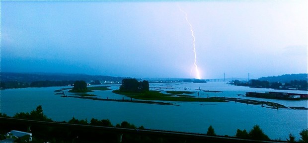 Flash in the night: Reader Benny Birovchak sent in this shot of the Fraser River with lightning over the Port Mann Bridge taken during Tuesday night's thunderstorms.