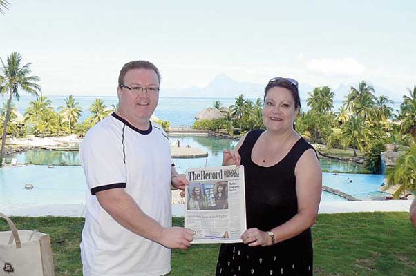 South Sea adventure: Kevin and Dana McGregor took their Record on a recent cruise on the MS Paul Gauguin through French Polynesia, visiting Tahiti, Bora Bora, Moorea and other islands.