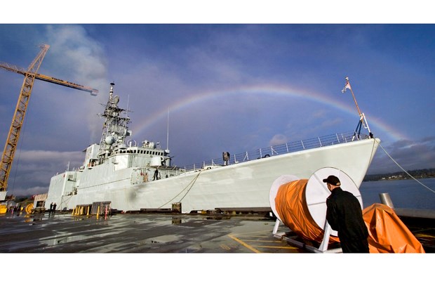 HMCS Algonquin does final preparations at CFB Esquimalt before leaving for warfare exercises off Southern California.