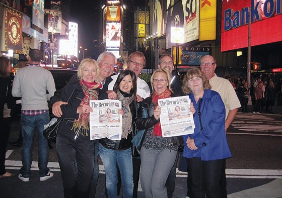 In the Big Apple: New West residents Pat and Rick Enegren, Monica and Merlin Schell, Marilyn and Dennis Davis, Linda and Ron Lincoln, took The Record to Times Square, New York.