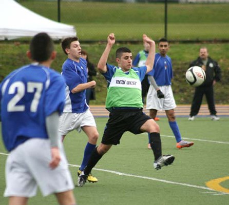The Royal City Strikers, in green, dropped a District 4 under-17 boys' gold soccer match to ICSF 95 United at Mercer Stadium.