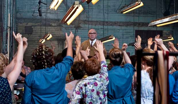 Rallying for the cause: Bob Hoskins appears as the union rep who helps female workers at the Ford plant in Made in Dagenham, on at the Massey Theatre Nov. 28.