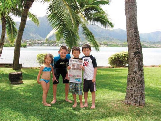 Aloha: From left, Elena, Jacob, Avery and Oliver Chiu took their Record on vacation to Oahu, Hawaii over spring break. Here they are in their backyard at Kaneohe, Oahu.