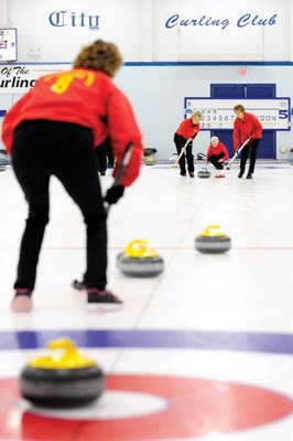 In the house: Salmon Arm and Fruitvale squared off in competitive over-55 women's curling at the B.C. Seniors Games at the Royal City Curling Club last week.