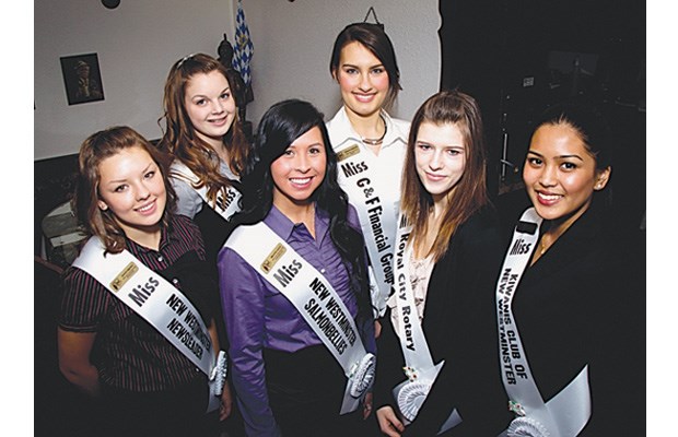 Incoming Ambassadors (left to right): Kaylin Brown (Miss New Westminster NewsLeader), Danae Dumontet (Miss New Westminster Police Officers Assn), Brianna Nault (Miss NW Salmonbellies Minor Lacrosse), Yaroslava Rybauova (Miss G&F Financial Group), Brooke Moore (Miss Royal City Rotary), and Alisa Too (Miss Kiwanis Club of New Westminster).