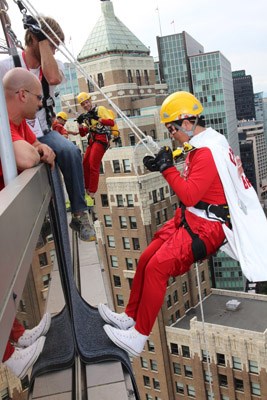 Larry Ho, Starlight Casino manager, became his superhero alter ego Captain Bacon to rappel 20 storeys down the side of a building. Ho raised $4,500 for Easter Seals to participate in the event.
