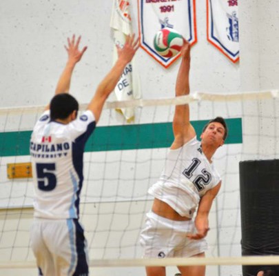 Close as it gets: Second-ranked Douglas College Royals defeat Capilano University earlier in the day, but lost a five-set tiebreaker 15-13 to the No. 1-nationally ranked Red Deer College Kings at the Christmas men's volleyball tournament at the New Westminster campus.