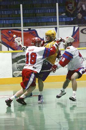 High/low: The New Westminster Salmonbellies gritty defence was one of the big stories in the B.C. Junior Lacrosse League final playoffs against the defending Minto Cup champion Coquitlam Adanacs.