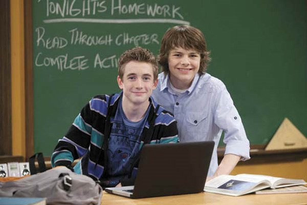 Young stars: Gig Morton (left) plays Derby, the best friend of Adam Young - played by Brendan Meyer, a teen genius who has returned to high school to teach.
