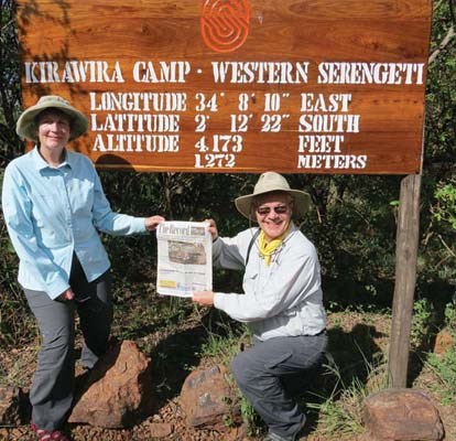 Janet Brine and Bill Markvoort took The Record to Tanzania's Serengeti National Park. They took the Oct. 17 edition of The Record, which featured on article on Copp's Shoes closing. Terry Brine, the owner of the longtime local business, is Janet's brother.