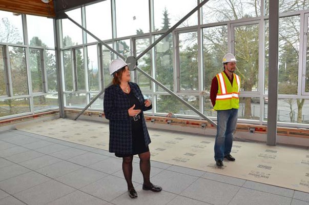 Excitement is building: Facility manager Renee Chadwick and longtime resident Harry Buchholz are excited about the completion of the expansion to the Queensborough Community Centre, which will reopen to residents this spring.