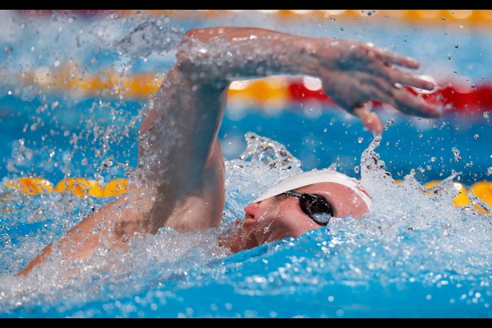Canada's Ryan Cochrane swims to the bronze medal in the Men's 800m freestyle final at the FINA Swimming World Championships in Barcelona, Spain, Wednesday, July 31, 2013.