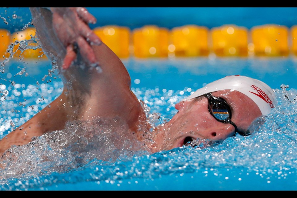 Canada's Ryan Cochrane swims in a Men's 1500m freestyle heat at the FINA Swimming World Championships in Barcelona, Spain, Saturday, Aug. 3, 2013.