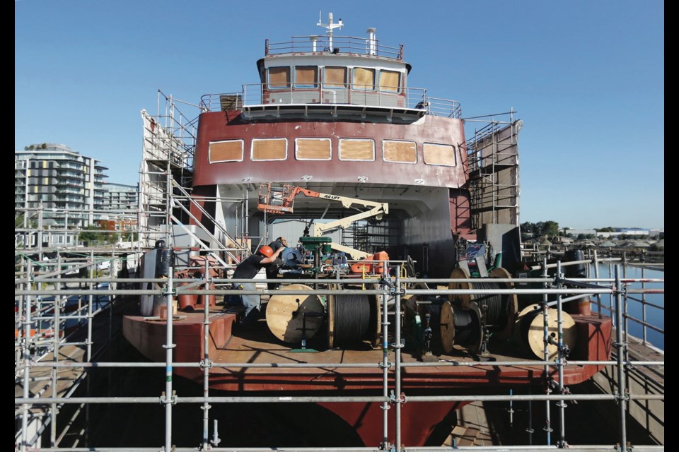 The 44-year-old MV Tachek's current refit will push its lifespan to 2029. Formerly a relief vessel, the ferry will go into active service when it leaves the shipyard.