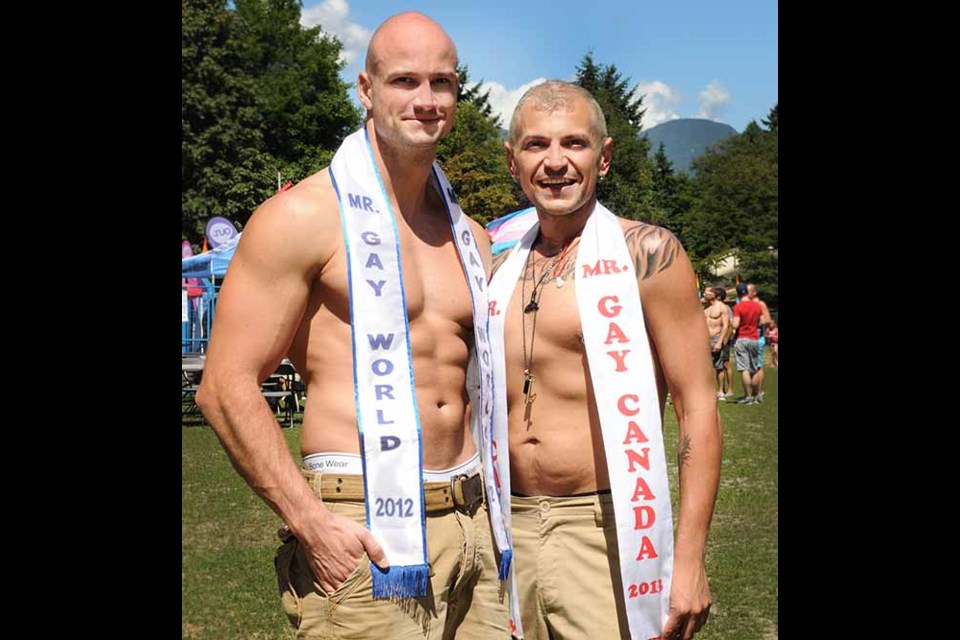Mr. Gay World Andreas Derleth 2012 of New Zealand and Mr. Gay Canada 2013 Danny Papadatos of Saskatoon popped in to the Picnic in the Park in Stanley Park to officially kick off Vancouver Pride 2013.