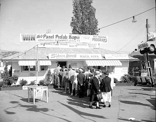 The Pacific National Exhibition prize home in the 1950s. Home raffles started at the PNE in 1934 when an 800 square foot bungalow was raffled off.