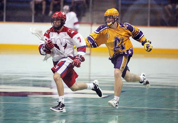 A run for their money: New Westminster runner Alex Bohl scored two goals for the junior Salmonbellies in Wednesday's 14-9 win over Coquitlam in Game 3 of the B.C. lacrosse league playoff finals.