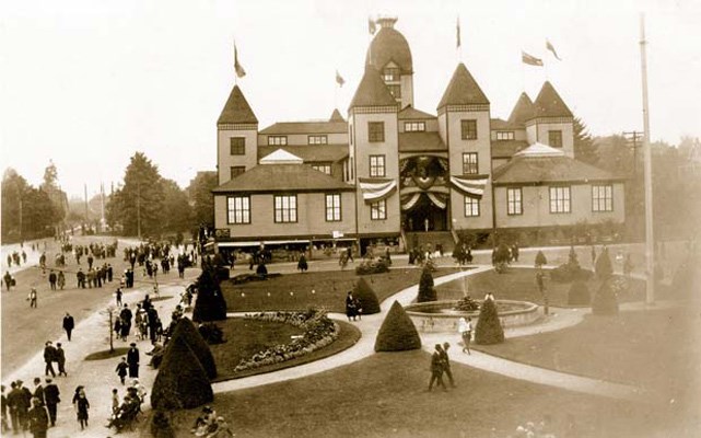The agricultural building in Queen's Park was decorated during the October 1905 Dominion Exhibition.