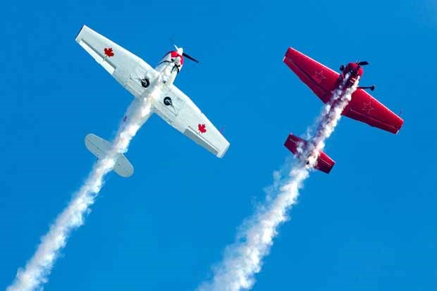 The father and son duo of Bud and Ross Granley delighted the crowd with their exciting dueling Yaks Saturday, July 27 at the Boundary Bay Air Show in Ladner.