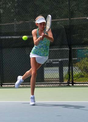 Neeki Alavi, with white visor, played Victoria Schriemer in the under-14 girls' semifinal at the Burnaby Open tennis championships last week. Abhishek Rana and Brandon Leung also competed in an u-14 boys' semi.