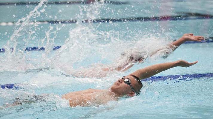 Back-to-back: The Burnaby Mountain Mantas division 6 boys' team look to qualify for the provincials in the medley relay event at the regionals last week.