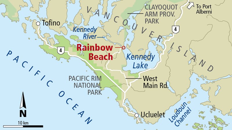 Kennedy Lake’s Rainbow Beach map