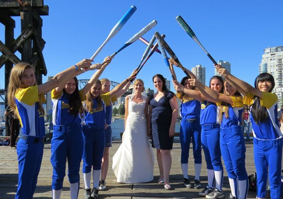 Jill Burpee and Josh Denman had a special wedding reception thanks to the New Westminster peewee girls softball team.