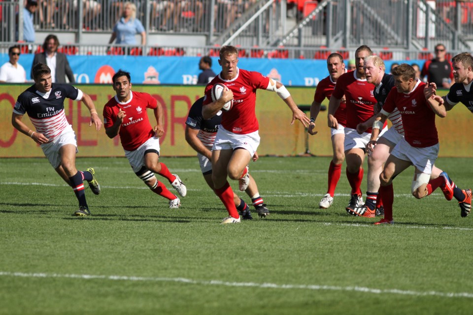 West Vancouver's Harry Jones finds some running room during a 2015 Rugby World Cup qualifying match against the United States Aug. 24 at Toronto's BMO Field. Canada topped the States 40-20 in their two-game series to book their spot in the World Cup.