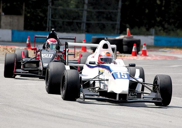 North Vancouver's Richard Granholm pilots his No. 15 Firmann F1000 during a recent race held at Mission Raceway. Granholm will be gunning for the Sports Car Club of British Columbia's Open Wheel and Formula Libre titles in the final races of the season this weekend.