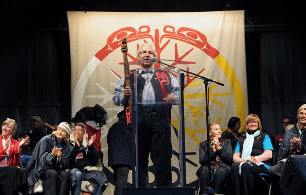 Justice Murray Sinclair was one of the speakers at Sunday morning’s ceremony prior to the reconciliation walk that started Dunsmuir and Hamilton Streets.