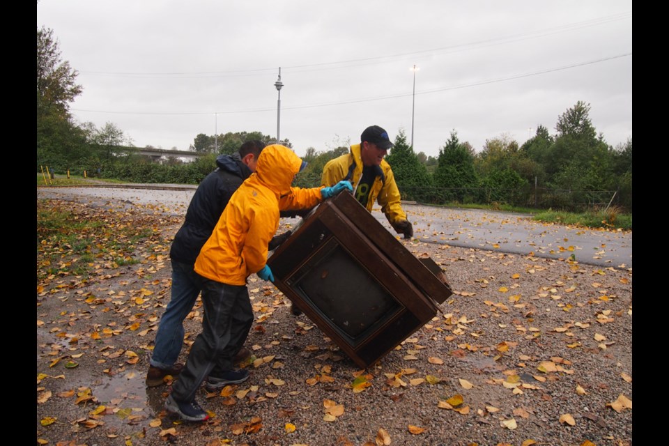 No place for a TV: Volunteers taking part in the recent shoreline cleanup in Queensborough found not one, but two, television sets that had been tossed.