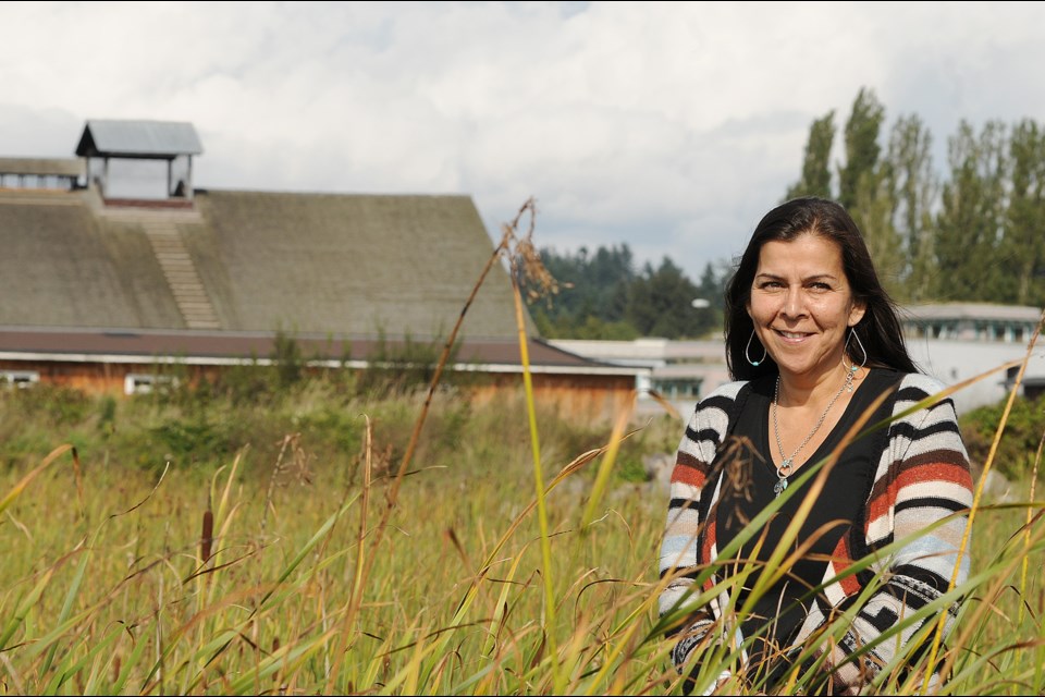 Johnna Sparrow-Crawford, the Musqueam’s communications and protocol coordinator, thanks band elders who paved the way for many of the Musqueam’s accomplishments, including a $10 million community centre. Photo: Dan Toulgoet