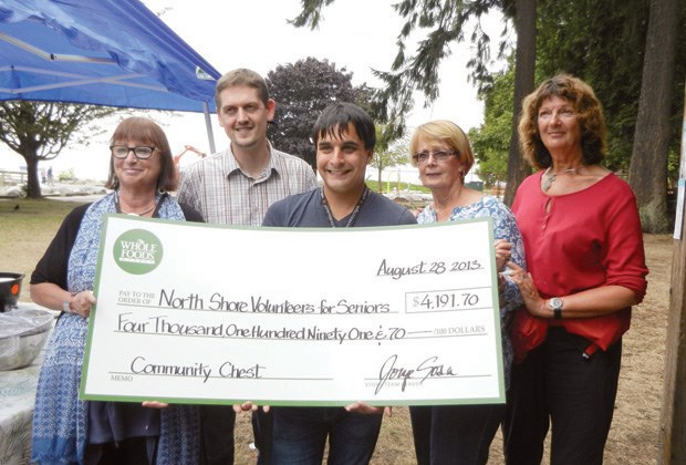 Whole Foods, Park Royal presents North Shore Volunteers for Seniors directors with a cheque for $4,191. The money was raised through the Saving the Environment bag promotion.