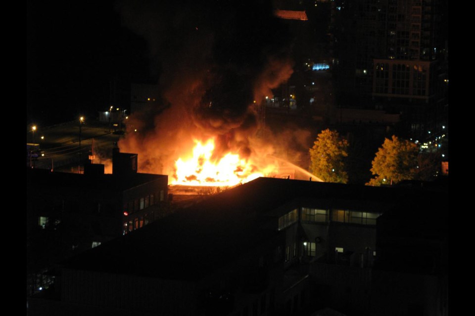 Morning blaze: Downtown resident Doug Whicker took this photo from the roof of his apartment on Canarvon Street on the morning of Oct. 10, 2013.