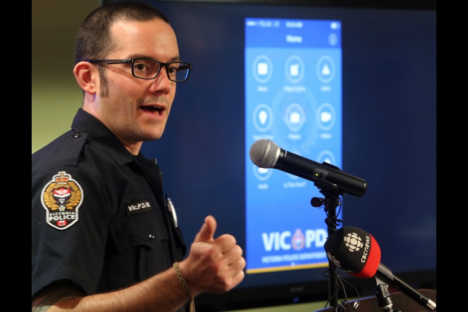 Const. Mike Russell explains the Victoria police department's new app.