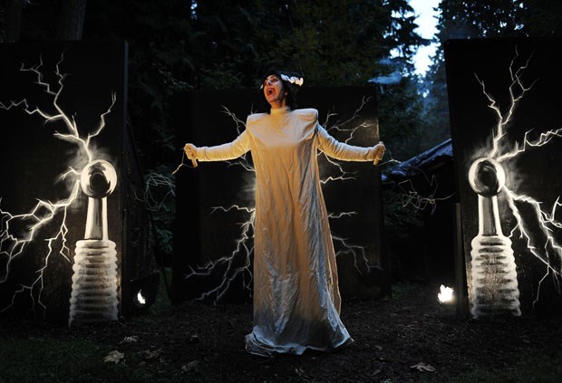 The Bride of Frankenstein, played by Tara Burnett, put on an electrifying performance during Saturday evening’s Stanley Park Hallowe’en Ghost Train.