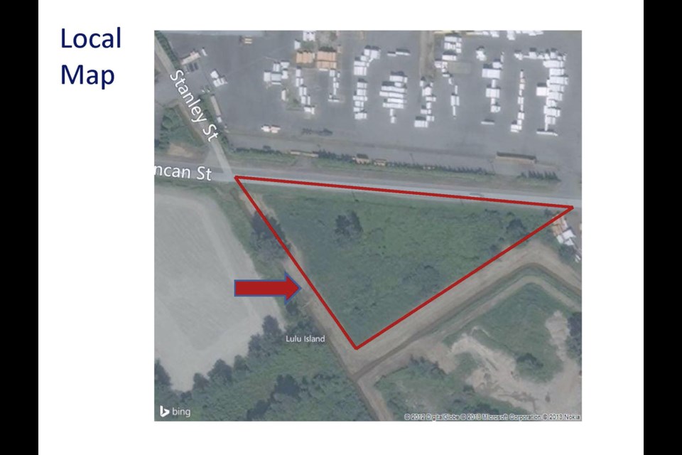 For sale: The New Westminster school district's property is a 2.2-acre triangular parcel that fronts on Duncan Street and is bound by Stanley Street and Beach Street.