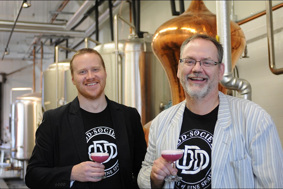 Owners Joshua Beach (l) and Gordon Glanz at their Odd Society distillery on Powell Street. photo Dan Toulgoet