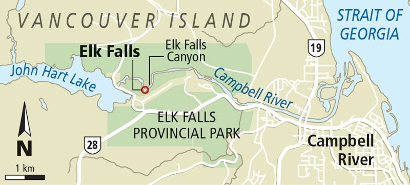 Map of Elk Falls near Campbell River