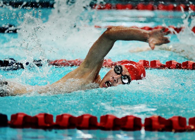 Brandon Tsang led the charge for Saint George’s in the 400 metre freestyle relay at the B.C. Championships Nov. 16 Richmond’s Watermainia.