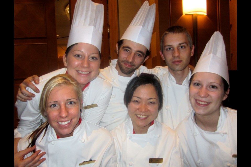 Fairmont Chateau Whistler’s (back row) Helen Robinson, Ethan Henning-Harris and Sam Nicolle; (front row) Jayme Bognar, Makiko Miyake and Laura Conrad were among 22 apprentices that came out for their “big night” debut.