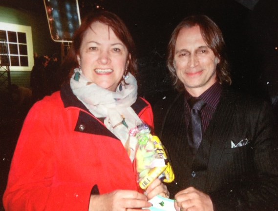 The Candy Dish's Shirley Hartwell, left, handed over earlier this year a bag of UK candy to Scots actor Robert Carlyle, who plays Rumplestiltskin in hit TV show Once Upon a Time.