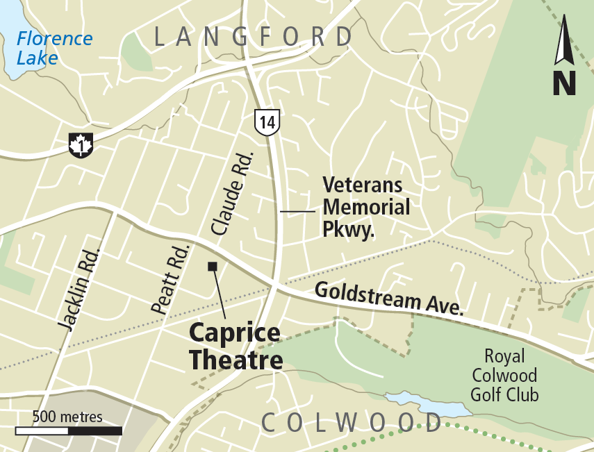 Location map of the Caprice Theatre at 127-777 Goldstream Ave., Langford